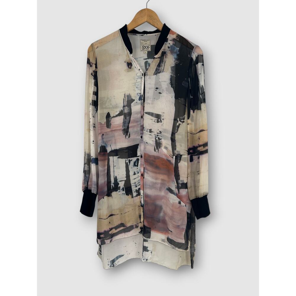 Go by GoSilk Abstract Print Washable Silk Shirt Dress Tunic Size Medium
